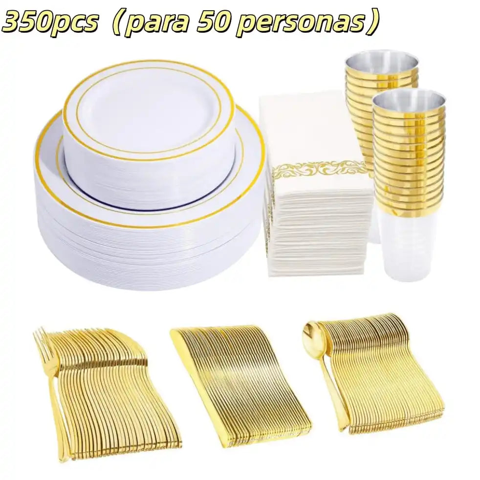 Juego Oro Elegante 50 pers (350 pzs) - Mundial 2026 Edición Limitada