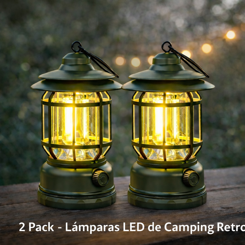 Lámpara de Camping LED Recargable Vintage - Portátil, Impermeable IPX5 para Exterior | Envío Local México
