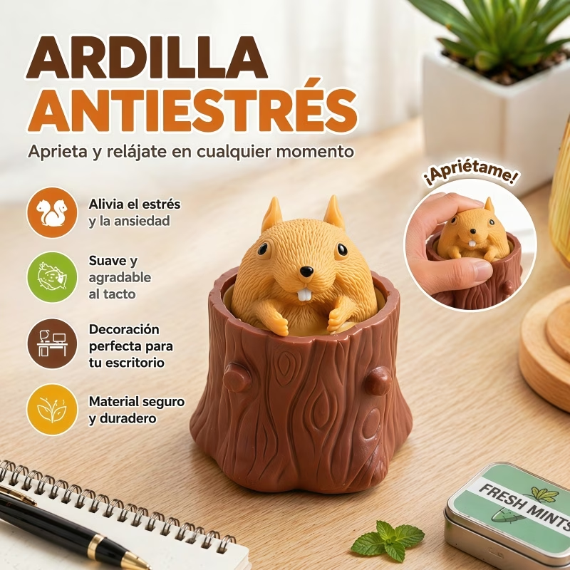Ardilla en Tronco Desestresante Pop-Up Squishy - Envío Local México