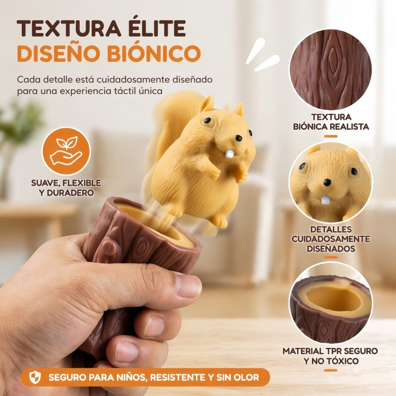 Ardilla en Tronco Desestresante Pop-Up Squishy - Envío Local México