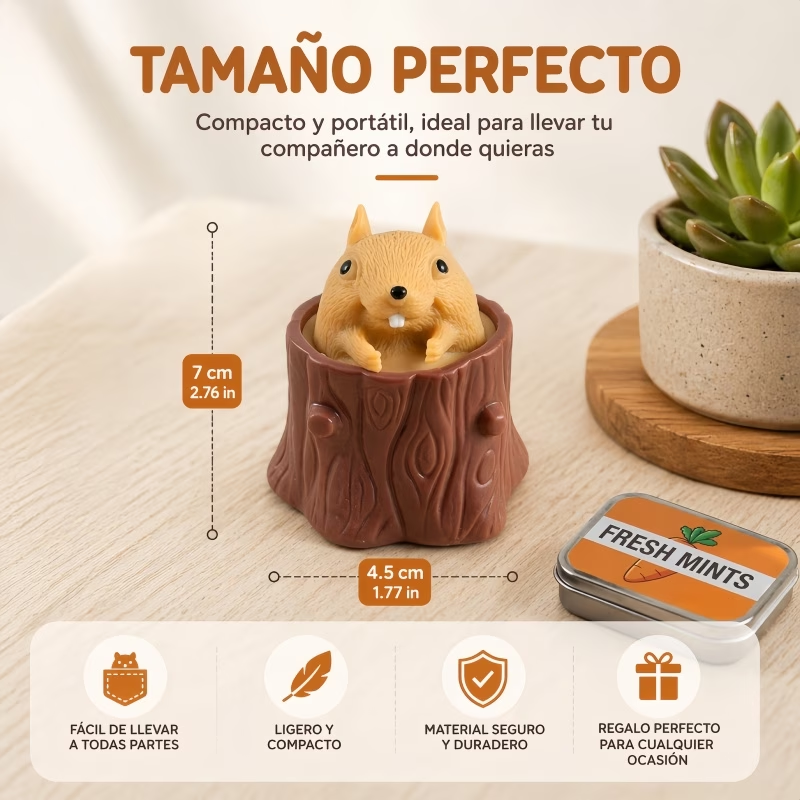 Ardilla en Tronco Desestresante Pop-Up Squishy - Envío Local México